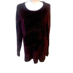 Orvis deep purple chenille scoop neck sweater ribbed hems size large